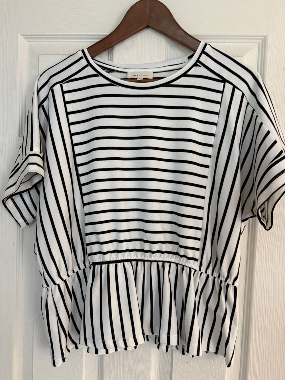 Melloday Black & White Striped Peplum Top